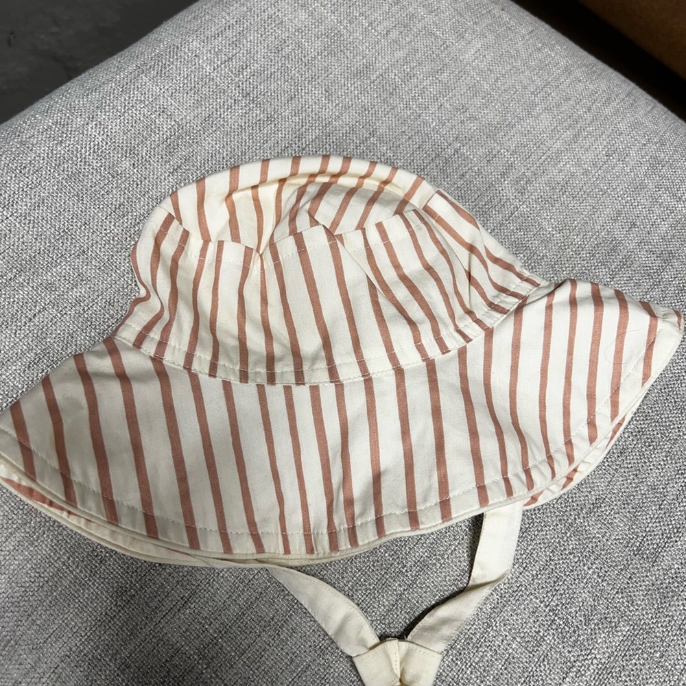 Pehr Cream and Pink Striped Sun Hat with Wide Brim Organic Cotton